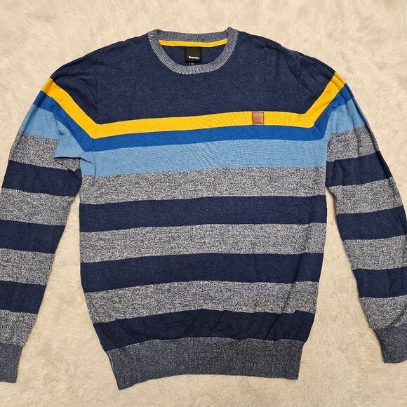 Bench Man's Blue Gray Yellow Strip Crew-Neck Sweater Size: M - Picture 2 of 9